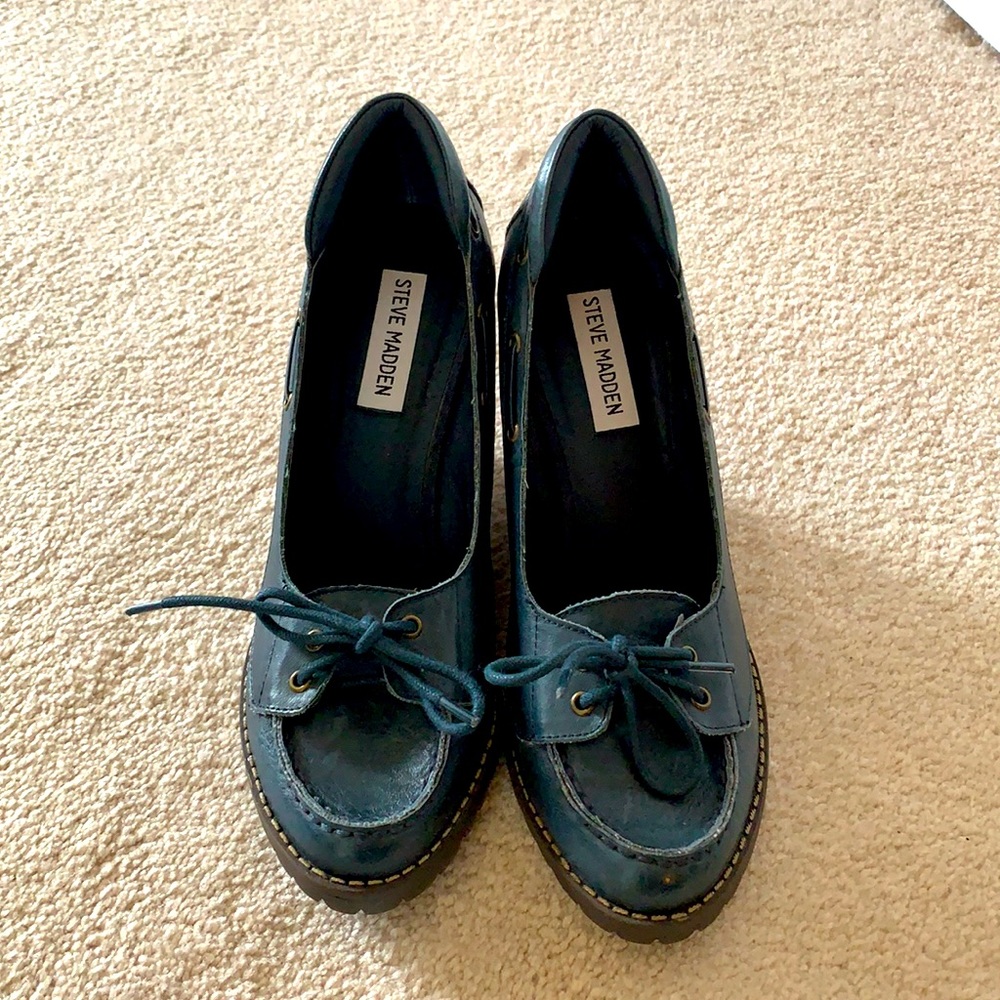 Blue leather wedges